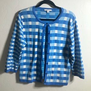 Blue and white gingham sweater/cardigan